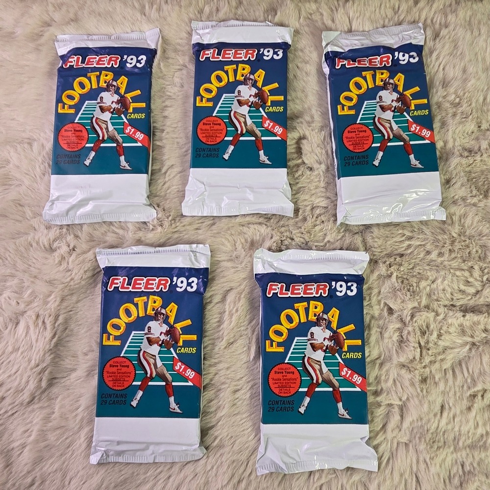 Lot of 5 1993 Fleer Football Unopened Jumbo Packs 29 Cards Steve Young 6971A